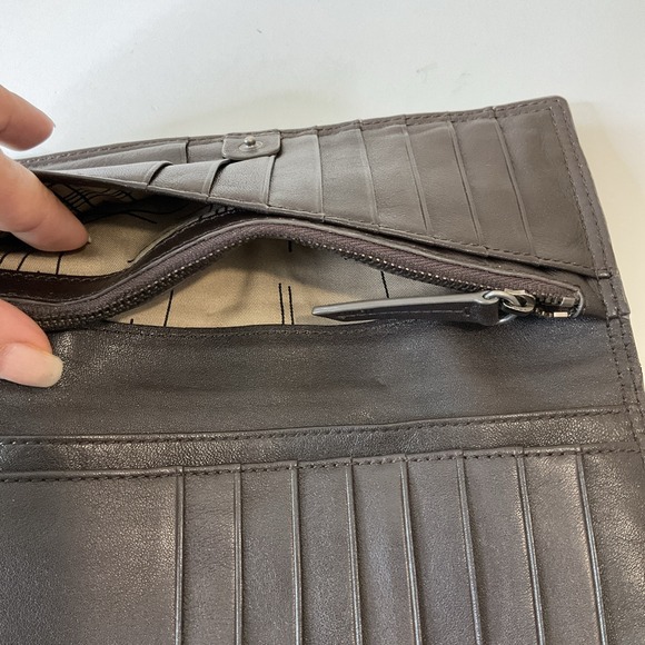 Vintage New Kenzo Leather Wallet Clutch Kiss Lock Coin Purse Brown Boho Retro - Picture 11 of 12